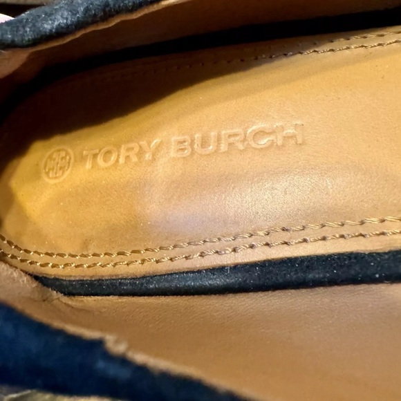 TORY BURCH Leigh Suede Square Toe Loafer Flats in Black Size 9.5 EUC! - Picture 3 of 12